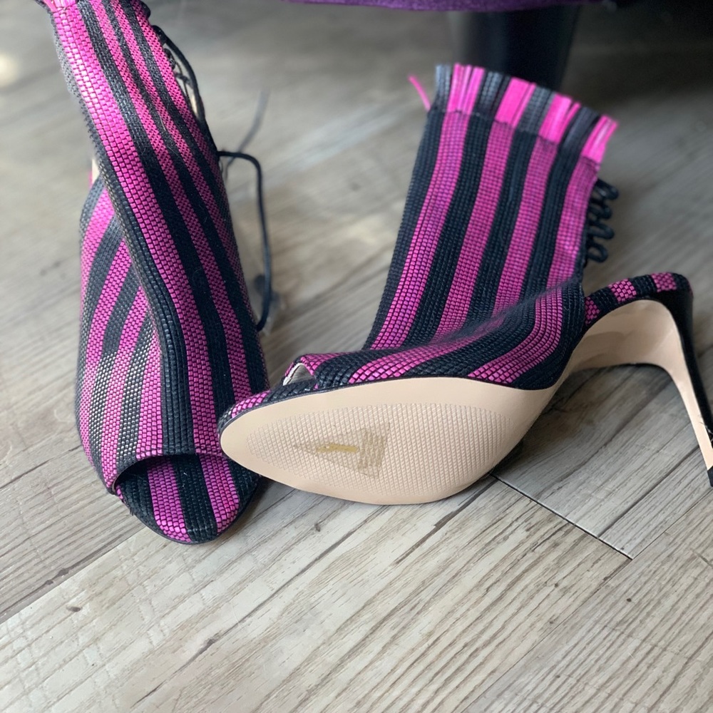 Pink and black striped heels.